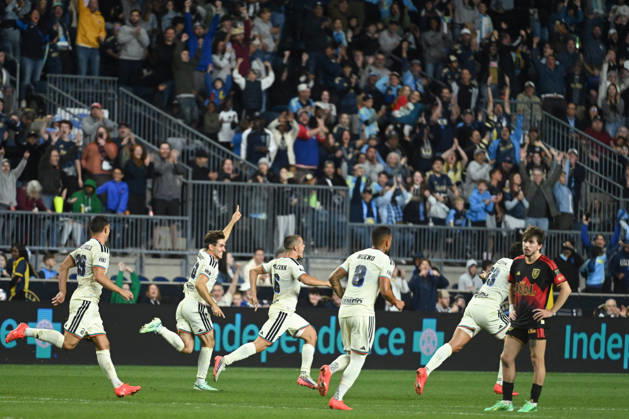 Philadelphia Union Vs Real Salt Lake - October 10, 2026 Milan Iloski 10 of the Philadelphia Union celebrates with teammates after his disallowed goal is overturned during the Major League Soccer 2026 match between Philadelphia Union and Real Salt Lake at Subaru Park in Chester, Pennsylvania, on October 10, 2026. Philadelphia United States Copyright: xJackxMegawx originalFilename:megaw-philadel261010_np8rE