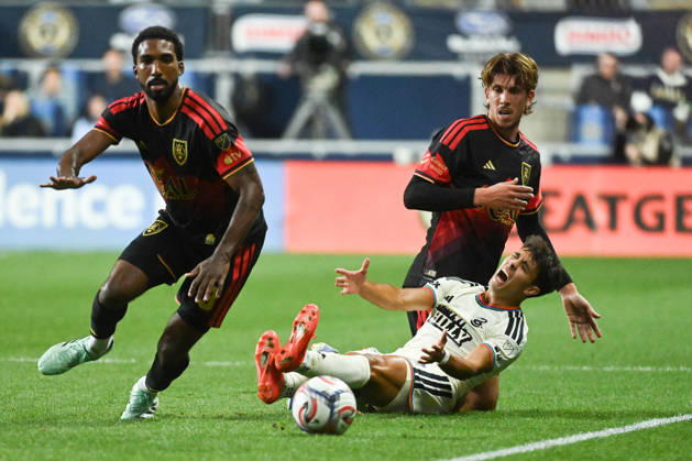 Philadelphia Union Vs Real Salt Lake - October 10, 2026 Quinn Sullivan 33 of the Philadelphia Union is fouled by Kobi Henry 3 of Real Salt Lake during the Major League Soccer 2026 match between Philadelphia Union and Real Salt Lake at Subaru Park in Chester, Pennsylvania, on October 10, 2026. Philadelphia United States  Copyright: xJackxMegawx originalFilename:megaw-philadel261010_npFW9