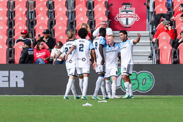Toronto FC v CF Montreal Daniel Rios 14 of CF Montreal celebrates a goal with teammates during the Major League Soccer game between Toronto FC and CF Montreal at BMO Field in Toronto, Ontario, Canada, on October 10, 2026. Toronto Ontario Canada Copyright: xIndrawanxKumalax originalFilename:kumala-majorlea261010_npNsW