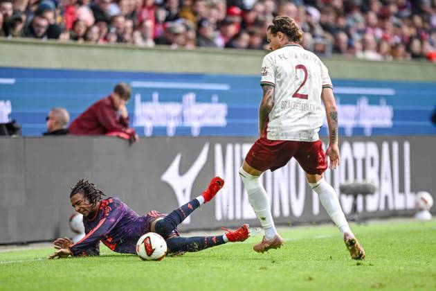 Michael Olise of FC Bayern Munich and Calvin Brackelmann of FC Augsburg battle for the ball during the Bundesliga match between FC Augsburg and FC Bayern Munich, WWK Arena on October 10, 2026, in Augsburg, Germany. Photo by Harry Langer, DeFodi Images. Michael Olise of FC Bayern Munich and Calvin Brackelmann of FC Augsburg battle for the ball during the Bundesliga match between FC Augsburg and FC Bayern Munich at WWK Arena on October 10, 2026 in Augsburg, Germany. Photo by Harry Langer, DeFodi Images. DFB and DFL regulations prohibit any use of photographs as image sequences and or quasi-video. Photo by Harry Langer, DeFodi Images. DFB and DFL regulations prohibit any use of photographs as imSEQUENCES AND OR QUASI-VIDEO
