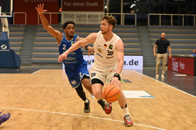 Marc William Friederici, Matchday 4, BARMER 2 Basketball Bundesliga Pro A: ETB Miners vs. PS Karlsruhe LIONS, October 10, 2026. Marc William Friederici, ETB Miners, Matchday 4 of the BARMER 2 Basketball Bundesliga Pro A, ETB Miners vs. PS Karlsruhe LIONS, final score 95–86 after overtime at the Sporthalle am Hallo on October 10, 2026, in front of 768 spectators