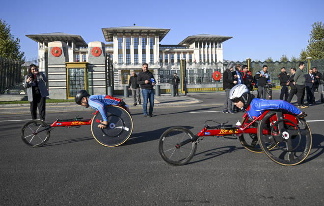 Presidential Run in Ankara ANKARA, TURKIYE - OCTOBER 11: Athletes, including wheelchair racers, compete during the Presidential Run, organized by the Turkish Athletics Federation, in Ankara, Turkiye, on October 11, 2026. Utku Ucrak Anadolu Ankara Turkey. Editorial use only. Please get in touch for any other usage.  Copyright: x2026xAnadoluxUtkuxUcrakx