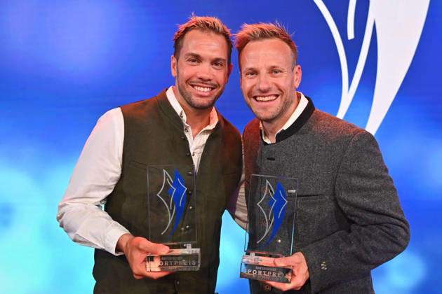 From left: Tobias Wendl and Tobias Arlt, luge, doubles, 2026 Bavarian Sports Award at BMW Welt, red carpet, October 10, 2026