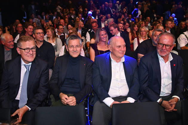 From left: Jan Christian DREESEN, CEO of FCB; Herbert HAINER, President of Bayern Munich; Uli HOENESS, Honorary President of Bayern Munich; Karl-Heinz RUMMENIGGE, former Chairman of the Executive Board; Bavarian Sports Award 2026 at BMW Welt; Red Carpet on October 10, 2026