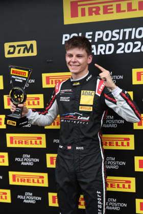 Hockenheim, Germany, October 9–11, 2026; 2026 DTM Season Finale at the Hockenheimring; Sunday, Qualifying 2; Pictured: Bastian Buus (DEN 29) with the Pole Position Award; Hockenheimring, Baden-Württemberg Copyright: xFotostandx xFWMEDIAx