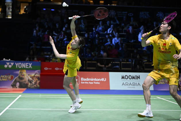 Wu Meng Ying (L) and Gao Jia Xuan (R) of China during mixed doubles final at the badminton Clash of Clans Arctic Open 2026 tournament in Vantaa, Finland, on October 11, 2026. - ANTTI AIMO-KOIVISTO Finland AAgRtFyNnjw  Copyright: xAnttixAimo-Koivistox AAgRtFyNnjw