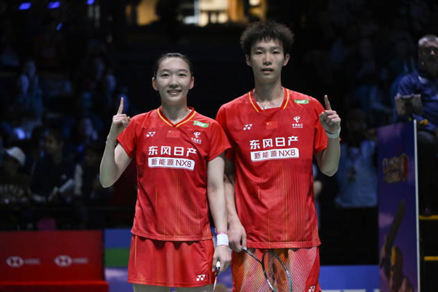 Wei Ya Xin (L) and Jiang Zhen Bang (R) of China reacts after mixed doubles final at the badminton Clash of Clans Arctic Open 2026 tournament in Vantaa, Finland, on October 11, 2026. - ANTTI AIMO-KOIVISTO Finland Z8-3FhglawY  Copyright: xAnttixAimo-Koivistox Z8-3FhglawY