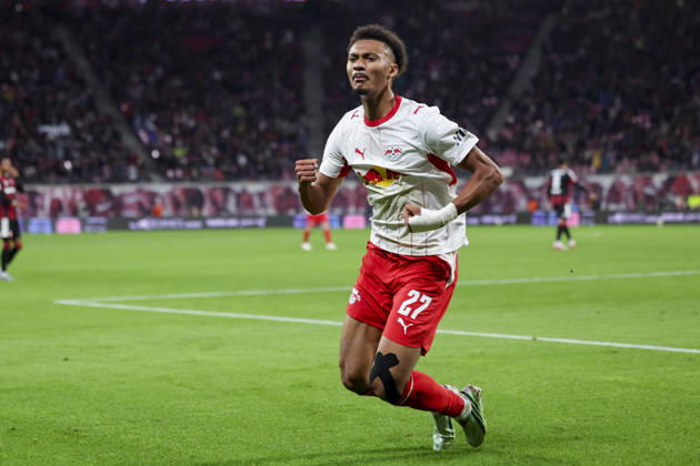 Tidiam Gomis of RB Leipzig celebrates his goal to make it 6-0 during the Bundesliga match between RB Leipzig and Eintracht Frankfurt, Red Bull Arena on October 10, 2026, in Leipzig, Germany. Photo by Marco Steinbrenner, DeFodi Images. Tidiam Gomis of RB Leipzig celebrates after scoring his team’s sixth goal during the Bundesliga match between RB Leipzig and Eintracht Frankfurt at Red Bull Arena on October 10, 2026 in Leipzig, Germany. Photo by Marco Steinbrenner, DeFodi Images. DFB and DFL regulations prohibit any use of photographs as image sequences and or quasi-video. Photo by Marco Steinbrenner, DeFodi Images.