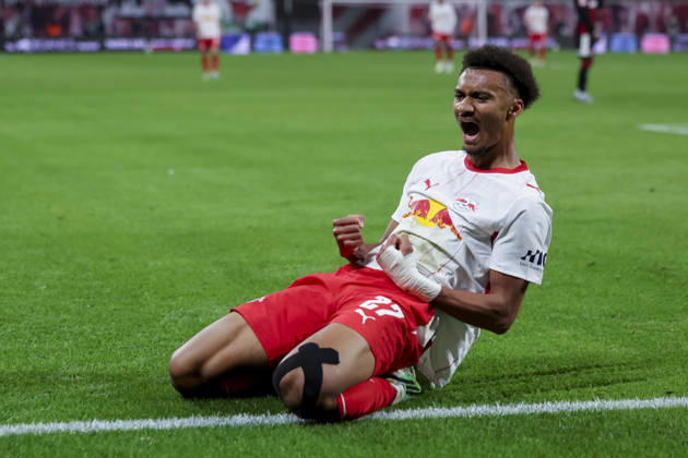 Tidiam Gomis of RB Leipzig celebrates his goal to make it 6-0 during the Bundesliga match between RB Leipzig and Eintracht Frankfurt, Red Bull Arena on October 10, 2026, in Leipzig, Germany. Photo by Marco Steinbrenner, DeFodi Images. Tidiam Gomis of RB Leipzig celebrates after scoring his team’s sixth goal during the Bundesliga match between RB Leipzig and Eintracht Frankfurt at Red Bull Arena on October 10, 2026 in Leipzig, Germany. Photo by Marco Steinbrenner, DeFodi Images. DFB and DFL regulations prohibit any use of photographs as image sequences and or quasi-video. Photo by Marco Steinbrenner, DeFodi Images.