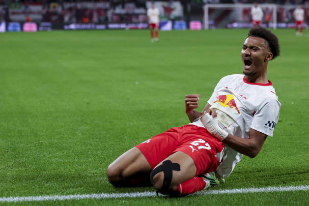 Tidiam Gomis of RB Leipzig celebrates his goal to make it 6-0 during the Bundesliga match between RB Leipzig and Eintracht Frankfurt, Red Bull Arena on October 10, 2026, in Leipzig, Germany. Photo by Marco Steinbrenner, DeFodi Images. Tidiam Gomis of RB Leipzig celebrates after scoring his team’s sixth goal during the Bundesliga match between RB Leipzig and Eintracht Frankfurt at Red Bull Arena on October 10, 2026 in Leipzig, Germany. Photo by Marco Steinbrenner, DeFodi Images. DFB and DFL regulations prohibit any use of photographs as image sequences and or quasi-video. Photo by Marco Steinbrenner, DeFodi Images.