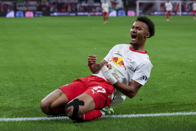 Tidiam Gomis of RB Leipzig celebrates his goal to make it 6-0 during the Bundesliga match between RB Leipzig and Eintracht Frankfurt, Red Bull Arena on October 10, 2026, in Leipzig, Germany. Photo by Marco Steinbrenner, DeFodi Images. Tidiam Gomis of RB Leipzig celebrates after scoring his team’s sixth goal during the Bundesliga match between RB Leipzig and Eintracht Frankfurt at Red Bull Arena on October 10, 2026 in Leipzig, Germany. Photo by Marco Steinbrenner, DeFodi Images. DFB and DFL regulations prohibit any use of photographs as image sequences and or quasi-video. Photo by Marco Steinbrenner, DeFodi Images.