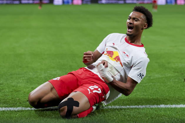 Tidiam Gomis of RB Leipzig celebrates his goal to make it 6-0 during the Bundesliga match between RB Leipzig and Eintracht Frankfurt, Red Bull Arena on October 10, 2026, in Leipzig, Germany. Photo by Marco Steinbrenner, DeFodi Images. Tidiam Gomis of RB Leipzig celebrates after scoring his team’s sixth goal during the Bundesliga match between RB Leipzig and Eintracht Frankfurt at Red Bull Arena on October 10, 2026 in Leipzig, Germany. Photo by Marco Steinbrenner, DeFodi Images. DFB and DFL regulations prohibit any use of photographs as image sequences and or quasi-video. Photo by Marco Steinbrenner, DeFodi Images.