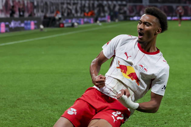 Tidiam Gomis of RB Leipzig celebrates his goal to make it 6-0 during the Bundesliga match between RB Leipzig and Eintracht Frankfurt, Red Bull Arena on October 10, 2026, in Leipzig, Germany. Photo by Marco Steinbrenner, DeFodi Images. Tidiam Gomis of RB Leipzig celebrates after scoring his team’s sixth goal during the Bundesliga match between RB Leipzig and Eintracht Frankfurt at Red Bull Arena on October 10, 2026 in Leipzig, Germany. Photo by Marco Steinbrenner, DeFodi Images. DFB and DFL regulations prohibit any use of photographs as image sequences and or quasi-video. Photo by Marco Steinbrenner, DeFodi Images.