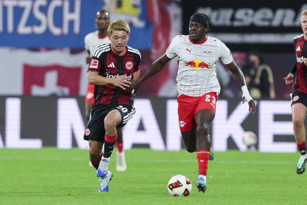 Ritsu Doan of Eintracht Frankfurt and Castello Lukeba of RB Leipzig battle for the ball during the Bundesliga match between RB Leipzig and Eintracht Frankfurt, Red Bull Arena on October 10, 2026, in Leipzig, Germany. Photo by Marco Steinbrenner, DeFodi Images. Ritsu Doan of Eintracht Frankfurt and Castello Lukeba of RB Leipzig battle for the ball during the Bundesliga match between RB Leipzig and Eintracht Frankfurt at Red Bull Arena on October 10, 2026 in Leipzig, Germany. Photo by Marco Steinbrenner, DeFodi Images. DFB and DFL regulations prohibit any use of photographs as image sequences and or quasi-video. Photo by Marco Steinbrenner, DeFodi Images