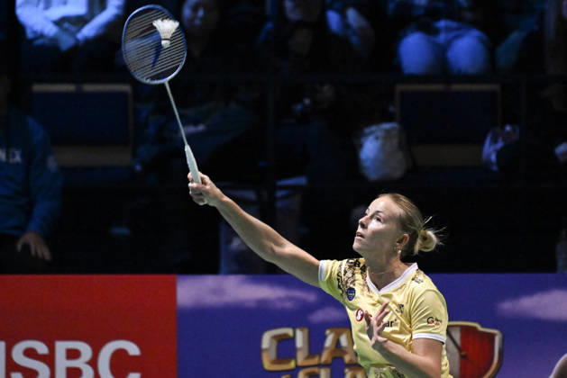 Mia Blichfeldt of Denmark hits a return during her women s singles match against Ratchanok Intanon of Thailand (not pictured) during the finals at the badminton Clash of Clans Arctic Open 2026 tournament in Vantaa, Finland, on October 11, 2026. - ANTTI AIMO-KOIVISTO Finland _lKWwWa46sc Copyright: xAnttixAimo-Koivistox _lKWwWa46sc