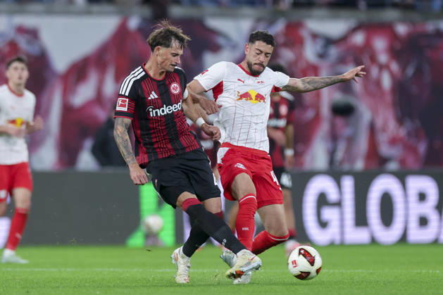 Robin Koch of Eintracht Frankfurt and Romulo Cardoso of RB Leipzig battle for the ball during the Bundesliga match between RB Leipzig and Eintracht Frankfurt, Red Bull Arena on October 10, 2026, in Leipzig, Germany. Photo by Marco Steinbrenner, DeFodi Images. Robin Koch of Eintracht Frankfurt and Romulo Cardoso of RB Leipzig battle for the ball during the Bundesliga match between RB Leipzig and Eintracht Frankfurt at Red Bull Arena on October 10, 2026 in Leipzig, Germany. Photo by Marco Steinbrenner, DeFodi Images. DFB and DFL regulations prohibit any use of photographs as image sequences and or quasi-video. Photo by Marco Steinbrenner, DeFodi Images.