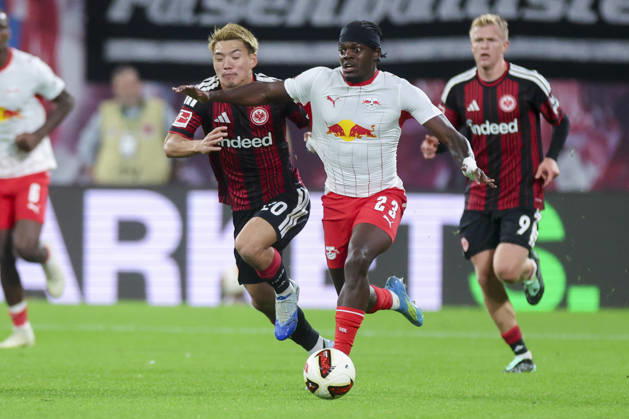 Ritsu Doan of Eintracht Frankfurt and Castello Lukeba of RB Leipzig battle for the ball during the Bundesliga match between RB Leipzig and Eintracht Frankfurt, Red Bull Arena on October 10, 2026, in Leipzig, Germany. Photo by Marco Steinbrenner, DeFodi Images. Ritsu Doan of Eintracht Frankfurt and Castello Lukeba of RB Leipzig battle for the ball during the Bundesliga match between RB Leipzig and Eintracht Frankfurt at Red Bull Arena on October 10, 2026 in Leipzig, Germany Photo by Marco Steinbrenner, DeFodi Images DFB and DFL regulations prohibit any use of photographs as image sequences and or quasi-video. Photo by Marco Steinbrenner, DeFodi Images