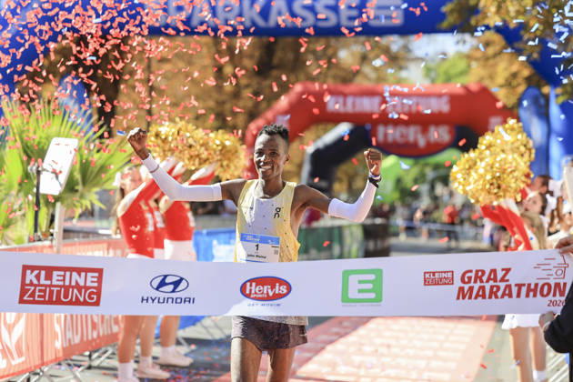 RUNNING - Graz Marathon 2026 GRAZ,AUSTRIA,11.OCT.26 - RUNNING - Graz Marathon. Image shows the rejoicing of John Maina Ndirangu (KEN).  GEPAxpictures xWolfgangxGrebien