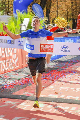 RUNNING - Graz Marathon 2026 GRAZ,AUSTRIA,11.OCT.26 - RUNNING - Graz Marathon. Image shows the rejoicing of Matthias Maldet (AUT).  GEPAxpictures xWolfgangxGrebien
