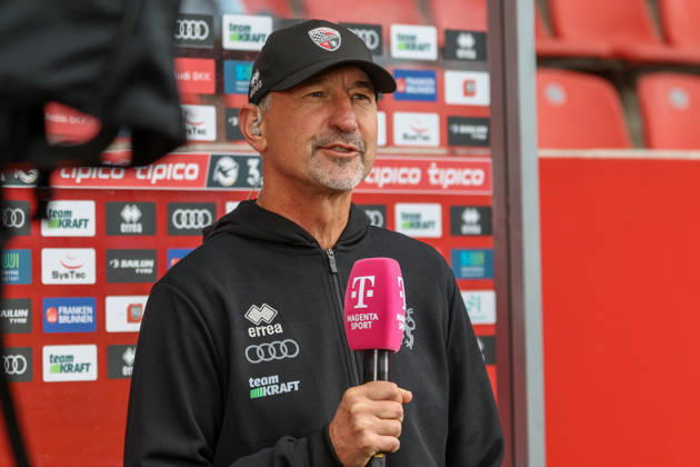 Ingolstadt, Germany, October 11, 2026, 3rd League 2026–2027, Matchday 8: FC Ingolstadt 04 vs. SV Wehen Wiesbaden. Pictured: FCI Coach Achim Beierlorzer during a pre-game interview. DFB and DFL regulations prohibit any use of photographs as image sequences and or quasi-video. Copyright: xFotostandx xSchäferx