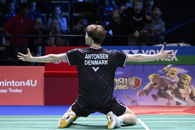 Anders Antonsen of Denmark reacts after winnig the men s singles match against Yushi Tanaka of Japan (not pictured) during the finals at the badminton Clash of Clans Arctic Open 2026 tournament in Vantaa, Finland, on October 11, 2026. - ANTTI AIMO-KOIVISTO Vantaa Finland dg3q_fQdUcM Copyright: xAnttixAimo-Koivistox dg3q_fQdUcM
