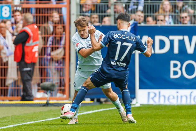 Felix Hagmann of DSC Arminia Bielefeld and Gerrit Holtmann of VfL Bochum battle for the ball during the 2. Bundesliga match between VfL Bochum and Arminia Bielefeld at Ruhrstadion on October 11, 2026, in Bochum, Germany. Photo by Mario Hommes, DeFodi Images. Felix Hagmann of DSC Arminia Bielefeld and Gerrit Holtmann of VfL Bochum battle for the ball during the 2. Bundesliga match between VfL Bochum and Arminia Bielefeld at Vonovia Ruhrstadion on October 11, 2026 in Bochum, Germany. Photo by Mario Hommes, DeFodi Images. DFB and DFL regulations prohibit any use of photographs as image sequences and or quasi-video. Photo by Mario Hommes, DeFodi Images.