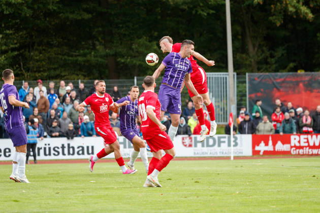 Featured: Daniel Fisl (Aue) vs. Lukas Walchhütter (Greifswald) GER, Greifswalder FC vs. FC Erzgebirge Aue, Soccer, Men, Northeast Regional League, Matchday 12, 2026–2027 Season, October 11, 2026, Greifswald Volksstadion, Mecklenburg-Western Pomerania, Germany