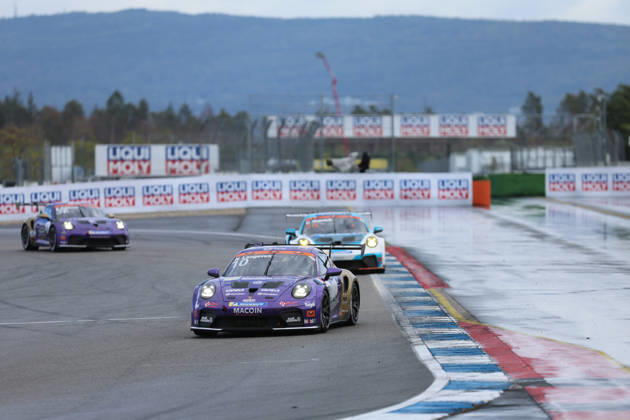 Hockenheim, Germany, October 9–11, 2026, Porsche Sixt Carrera Cup Germany 2026 Season Finale at the Hockenheimring, Sunday, Race 2. Pictured: Niels Langeveld (NED) 10 ahead of Caleb Sumich (AUS) 14 and Sebastian Freymuth (GER) 31 at the Hockenheimring in Baden-Württemberg Copyright: xFotostandx xFWMEDIAx