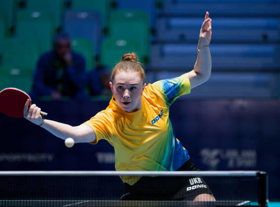 Anastasiya Dymytrenko of Ukraine (photo ms1112b) at the 2026 European Table Tennis Championships in Ljubljana LJUBLJANA, SLOVENIA, OCTOBER 11, 2026 Anastasiya Dymytrenko of Ukraine (photo ms1112b) in action at the European Table Tennis Championships at Stozice Arena in Ljubljana, Slovenia. Photo by Manfred Schillings. Ljubljana, Stozice Arena, Slovenia