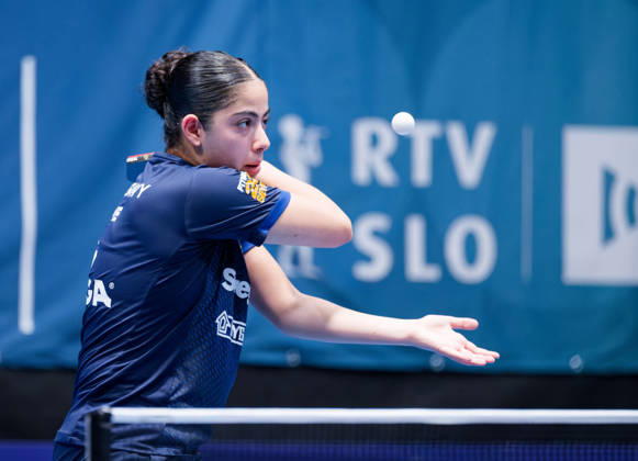 Angelina Bebawy of Sweden (photo ms0983b) at the 2026 European Table Tennis Championships in Ljubljana LJUBLJANA, SLOVENIA, OCTOBER 11, 2026 Angelina Bebawy of Sweden (photo ms0983b) in action at the European Table Tennis Championships at Stozice Arena in Ljubljana, Slovenia. Photo by Manfred Schillings. Ljubljana, Stozice Arena, Slovenia