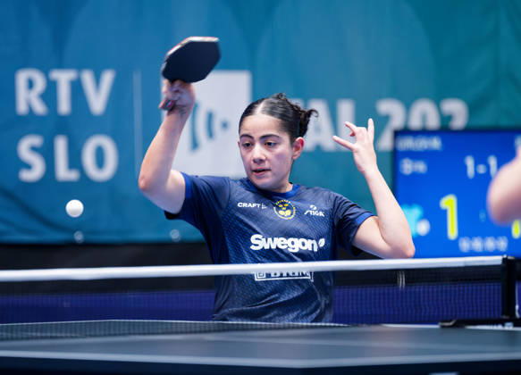 Angelina Bebawy of Sweden (photo ms0986b) at the 2026 European Table Tennis Championships in Ljubljana LJUBLJANA, SLOVENIA, OCTOBER 11, 2026 Angelina Bebawy of Sweden (photo ms0986b) in action at the European Table Tennis Championships at Stozice Arena in Ljubljana, Slovenia. Photo by Manfred Schillings. Ljubljana, Stozice Arena, Slovenia