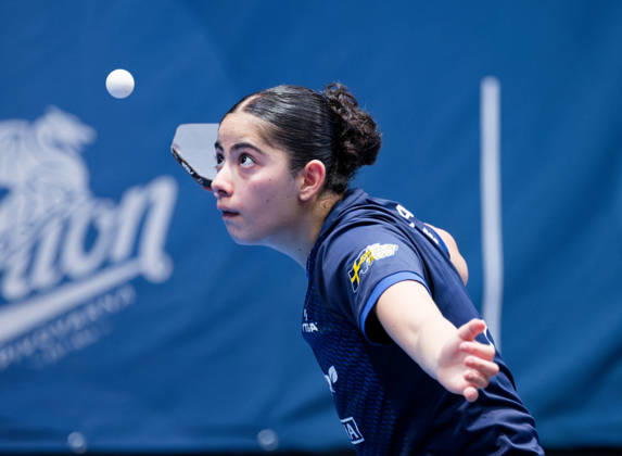 Angelina Bebawy of Sweden (photo ms1003b) at the 2026 European Table Tennis Championships in Ljubljana LJUBLJANA, SLOVENIA, OCTOBER 11, 2026 Angelina Bebawy of Sweden (photo ms1003b) in action at the European Table Tennis Championships at Stozice Arena in Ljubljana, Slovenia. Photo by Manfred Schillings. Ljubljana, Stozice Arena, Slovenia