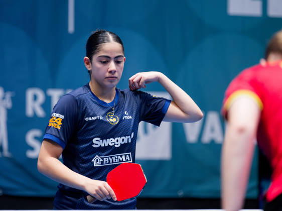 Angelina Bebawy of Sweden (photo ms1004b) at the 2026 European Table Tennis Championships in Ljubljana LJUBLJANA, SLOVENIA, OCTOBER 11, 2026 Angelina Bebawy of Sweden (photo ms1004b) in action at the European Table Tennis Championships at Stozice Arena in Ljubljana, Slovenia. Photo by Manfred Schillings. Ljubljana, Stozice Arena, Slovenia