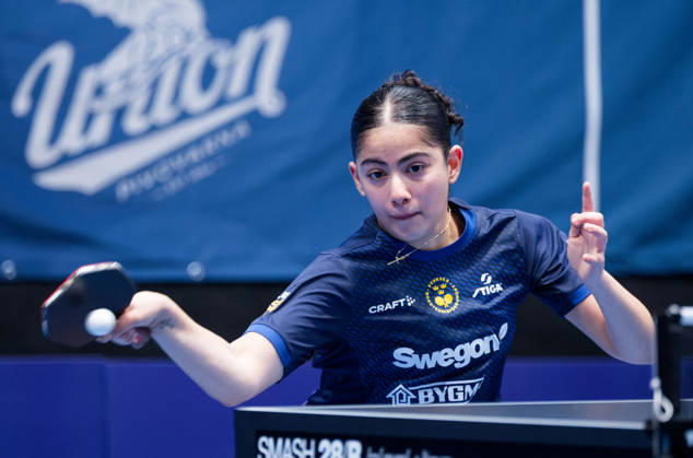 Angelina Bebawy of Sweden (photo ms1007b) at the 2026 European Table Tennis Championships in Ljubljana LJUBLJANA, SLOVENIA, OCTOBER 11, 2026 Angelina Bebawy of Sweden (photo ms1007b) in action at the European Table Tennis Championships at Stozice Arena in Ljubljana, Slovenia. Photo by Manfred Schillings. Ljubljana, Stozice Arena, Slovenia