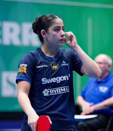 Angelina Bebawy of Sweden (photo ms1010b) at the 2026 European Table Tennis Championships in Ljubljana LJUBLJANA, SLOVENIA, OCTOBER 11, 2026 Angelina Bebawy of Sweden (photo ms1010b) in action at the European Table Tennis Championships at Stozice Arena in Ljubljana, Slovenia. Photo by Manfred Schillings. Ljubljana, Stozice Arena, Slovenia