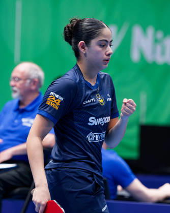 Angelina Bebawy of Sweden (photo ms1011b) at the 2026 European Table Tennis Championships in Ljubljana LJUBLJANA, SLOVENIA, OCTOBER 11, 2026 Angelina Bebawy of Sweden (photo ms1011b) in action at the European Table Tennis Championships at Stozice Arena in Ljubljana, Slovenia. Photo by Manfred Schillings. Ljubljana, Stozice Arena, Slovenia