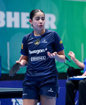 Angelina Bebawy of Sweden (photo ms1013b) at the 2026 European Table Tennis Championships in Ljubljana LJUBLJANA, SLOVENIA, OCTOBER 11, 2026 Angelina Bebawy of Sweden (photo ms1013b) in action at the European Table Tennis Championships at Stozice Arena in Ljubljana, Slovenia. Photo by Manfred Schillings. Ljubljana, Stozice Arena, Slovenia