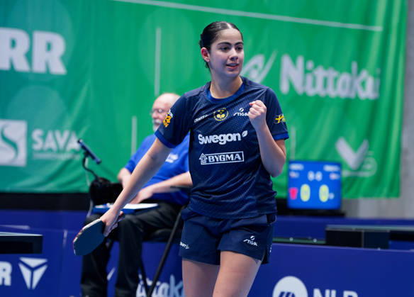 Angelina Bebawy of Sweden (photo ms1014b) at the 2026 European Table Tennis Championships in Ljubljana LJUBLJANA, SLOVENIA, OCTOBER 11, 2026 Angelina Bebawy of Sweden (photo ms1014b) in action at the European Table Tennis Championships at Stozice Arena in Ljubljana, Slovenia. Photo by Manfred Schillings. Ljubljana, Stozice Arena, Slovenia