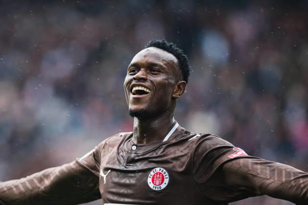 2. Bundesliga: FC St. Pauli vs. Karlsruher SC, October 11, 2026 – Goal, celebration by Abdoulie Ceesay (FC St. Pauli), 9–1 Soccer, 2. Bundesliga, Matchday 7: FC St. Pauli vs. Karlsruher SC on October 11, 2026, at Millerntor Stadium, Hamburg. DFL regulations prohibit any use of photographs as image sequences and or quasi-video. Copyright: xBEAUTIFULxSPORTS Tonhäuserx