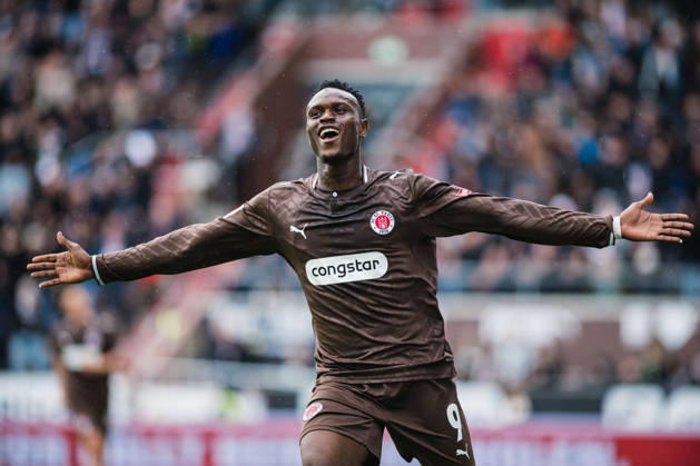 2. Bundesliga: FC St. Pauli vs. Karlsruher SC, October 11, 2026 – Goal, celebration by Abdoulie Ceesay (FC St. Pauli), 9–1 Soccer, 2. Bundesliga, Matchday 7: FC St. Pauli vs. Karlsruher SC on October 11, 2026, at Millerntor Stadium, Hamburg. DFL regulations prohibit any use of photographs as image sequences and or quasi-video. Copyright: xBEAUTIFULxSPORTS Tonhäuserx