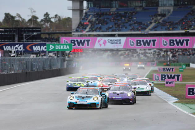 Hockenheim, Germany, October 9–11, 2026 Porsche Sixt Carrera Cup Germany 2026 Season Finale Hockenheimring Sunday Race 2 Pictured: Caleb Sumich (AUS 14) leads the field at the Hockenheimring in Baden-Württemberg Copyright: xFotostandx xFWMEDIAx
