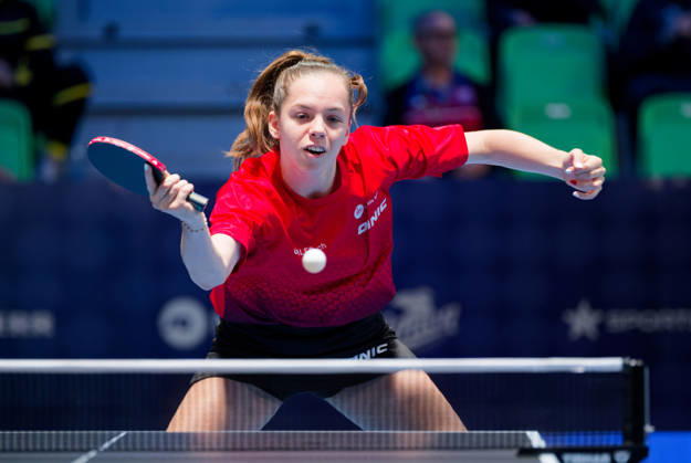 Fanny Doutaz of Switzerland (photo ms1120b) at the 2026 European Table Tennis Championships in Ljubljana LJUBLJANA, SLOVENIA, OCTOBER 11, 2026 Fanny Doutaz of Switzerland (photo ms1120b) in action at the European Table Tennis Championships at Stozice Arena in Ljubljana, Slovenia. Photo by Manfred Schillings. Ljubljana, Stozice Arena, Slovenia