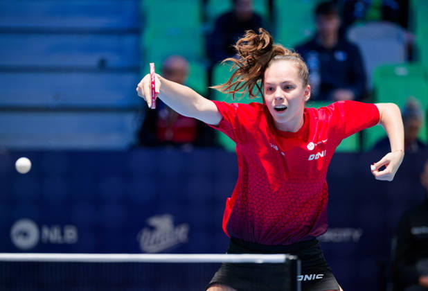 Fanny Doutaz of Switzerland (photo ms1123b) at the 2026 European Table Tennis Championships in Ljubljana LJUBLJANA, SLOVENIA, OCTOBER 11, 2026 Fanny Doutaz of Switzerland (photo ms1123b) in action at the European Table Tennis Championships at Stozice Arena in Ljubljana, Slovenia. Photo by Manfred Schillings. Ljubljana, Stozice Arena, Slovenia