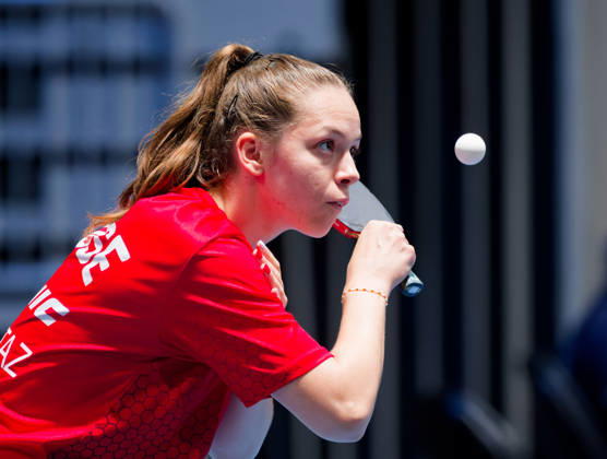 Fanny Doutaz of Switzerland (photo ms1125b) at the 2026 European Table Tennis Championships in Ljubljana LJUBLJANA, SLOVENIA, OCTOBER 11, 2026 Fanny Doutaz of Switzerland (photo ms1125b) in action at the European Table Tennis Championships at Stozice Arena in Ljubljana, Slovenia. Photo by Manfred Schillings. Ljubljana, Stozice Arena, Slovenia