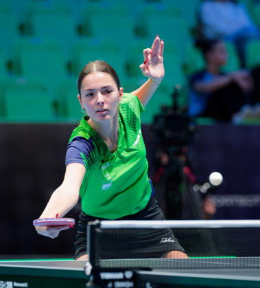 Laura Rahotin Pavic of Slovenia (photo ms1132) at the 2026 European Table Tennis Championships in Ljubljana LJUBLJANA, SLOVENIA, OCTOBER 11, 2026 Laura Rahotin Pavic of Slovenia (photo ms1132) in action at the European Table Tennis Championships at Stozice Arena in Ljubljana, Slovenia. Photo by Manfred Schillings. Ljubljana, Stozice Arena, Slovenia