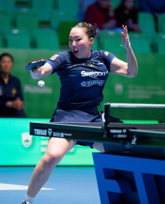 Nomin Baasan of Sweden (photo ms1037b) at the 2026 European Table Tennis Championships in Ljubljana LJUBLJANA, SLOVENIA, OCTOBER 11, 2026 Nomin Baasan of Sweden (photo ms1037b) in action at the European Table Tennis Championships at Stozice Arena in Ljubljana, Slovenia. Photo by Manfred Schillings. Ljubljana, Stozice Arena, Slovenia