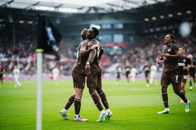 2. Bundesliga: FC St. Pauli vs. Karlsruher SC, October 11, 2026 – Goal, celebration by Abdoulie Ceesay (FC St. Pauli), 9–1 Soccer, 2. Bundesliga, Matchday 7: FC St. Pauli vs. Karlsruher SC on October 11, 2026, at Millerntor Stadium, Hamburg. DFL regulations prohibit any use of photographs as image sequences and or quasi-video. Copyright: xBEAUTIFULxSPORTS Tonhäuserx