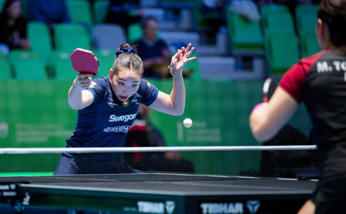 Nomin Baasan of Sweden (photo ms1039b) at the 2026 European Table Tennis Championships in Ljubljana LJUBLJANA, SLOVENIA, OCTOBER 11, 2026 Nomin Baasan of Sweden (photo ms1039b) in action at the European Table Tennis Championships at Stozice Arena in Ljubljana, Slovenia. Photo by Manfred Schillings. Ljubljana, Stozice Arena, Slovenia