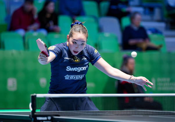 Nomin Baasan (Sweden), photo ms1040b, at the 2026 European Table Tennis Championships in Ljubljana LJUBLJANA, SLOVENIA, OCTOBER 11, 2026 Nomin Baasan of Sweden (photo ms1040b) in action at the European Table Tennis Championships at Stozice Arena in Ljubljana, Slovenia. Photo by Manfred Schillings. Ljubljana, Stozice Arena, Slovenia