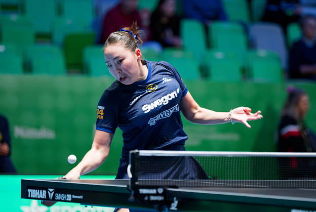 Nomin Baasan of Sweden (photo ms1041b) at the 2026 European Table Tennis Championships in Ljubljana LJUBLJANA, SLOVENIA, OCTOBER 11, 2026 Nomin Baasan of Sweden (photo ms1041b) in action at the European Table Tennis Championships at Stozice Arena in Ljubljana, Slovenia. Photo by Manfred Schillings. Ljubljana, Stozice Arena, Slovenia